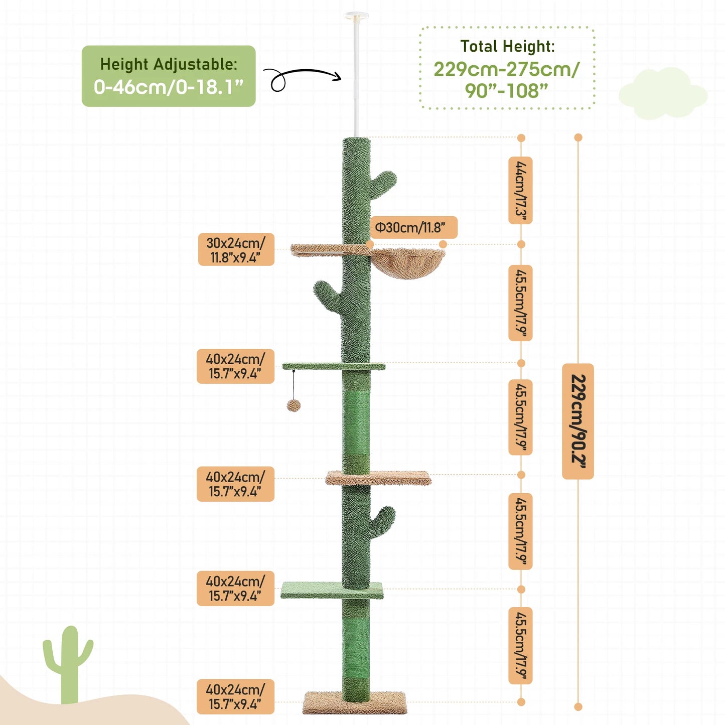 Pawz Road Cactus Cat Tree With Scratching Post And Hammock