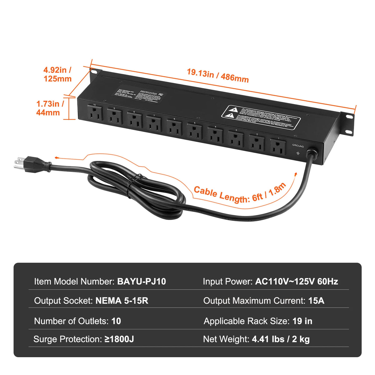 SucceBuy Rack Mount PDU Power Strip For Servers