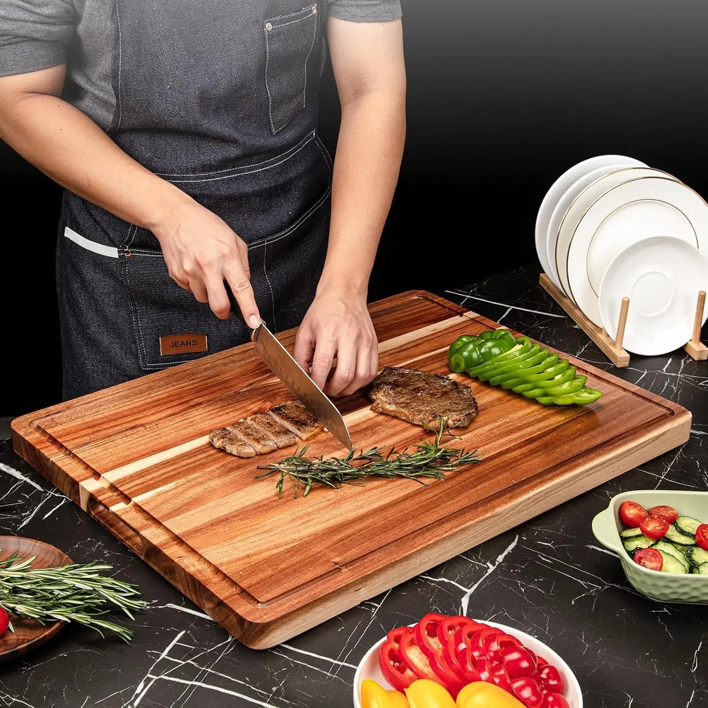 Twister Ck Wood Cutting Board With Juice Groove And Handle