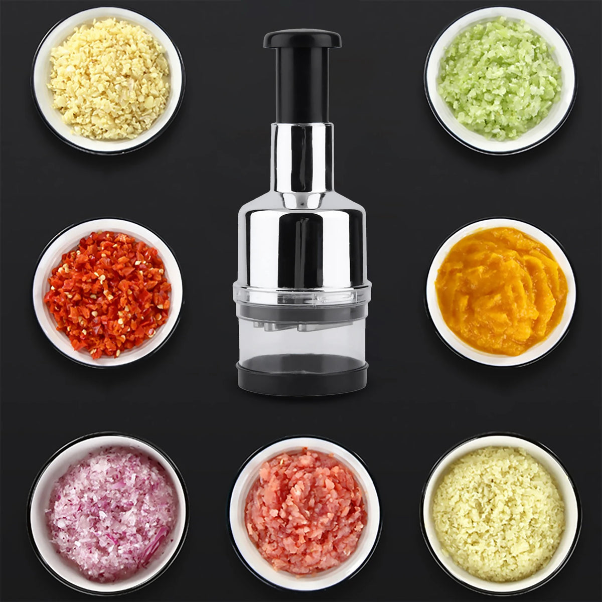 Stainless Steel Manual Food Chopper For Garlic Onions