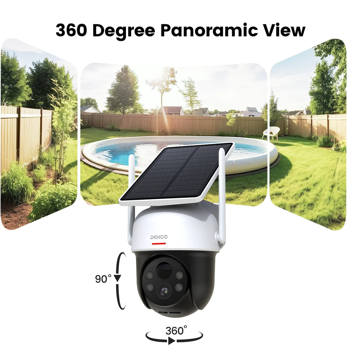 Dekco 3MP Solar PTZ WiFi Security Camera With Battery