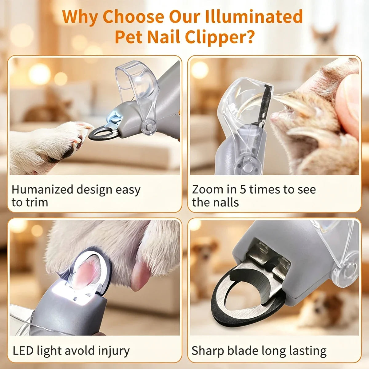 LED Pet Nail Clipper With 5X Magnification