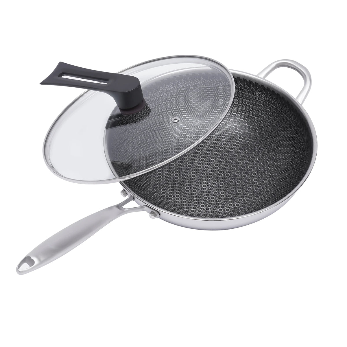 Bymaocar Stainless Steel Wok With Honeycomb Lid