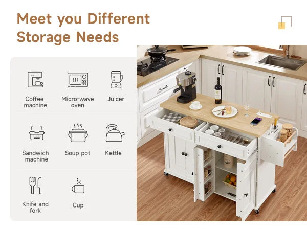 Rolling Wooden Kitchen Cart With Drop Leaf And Drawer