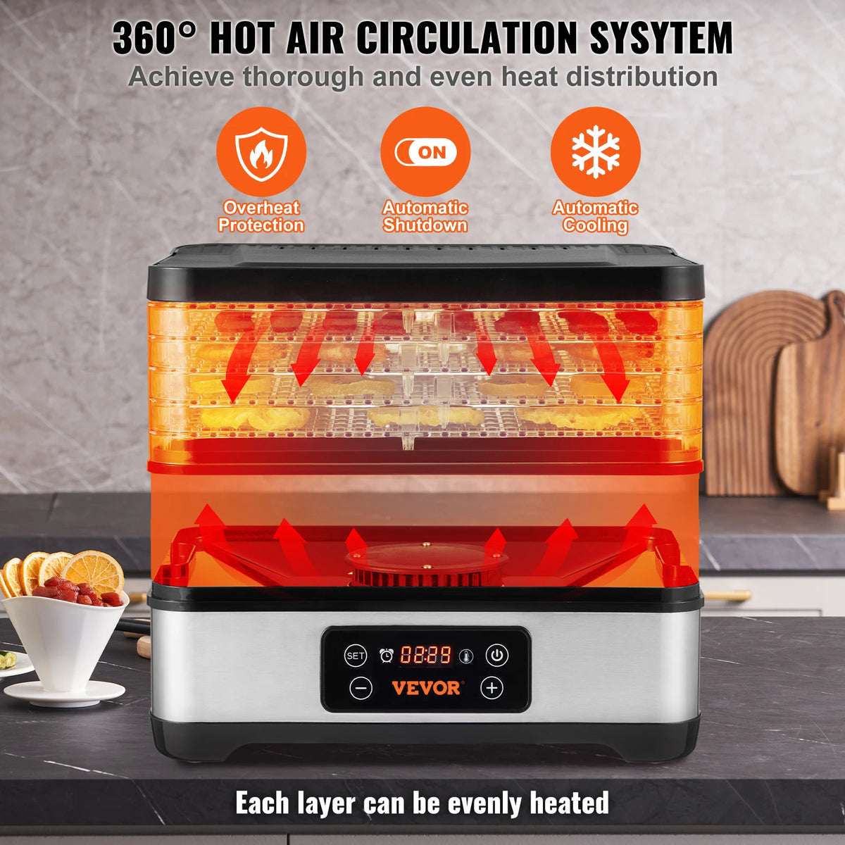 VEVOR Food Dehydrator With Adjustable Timer
