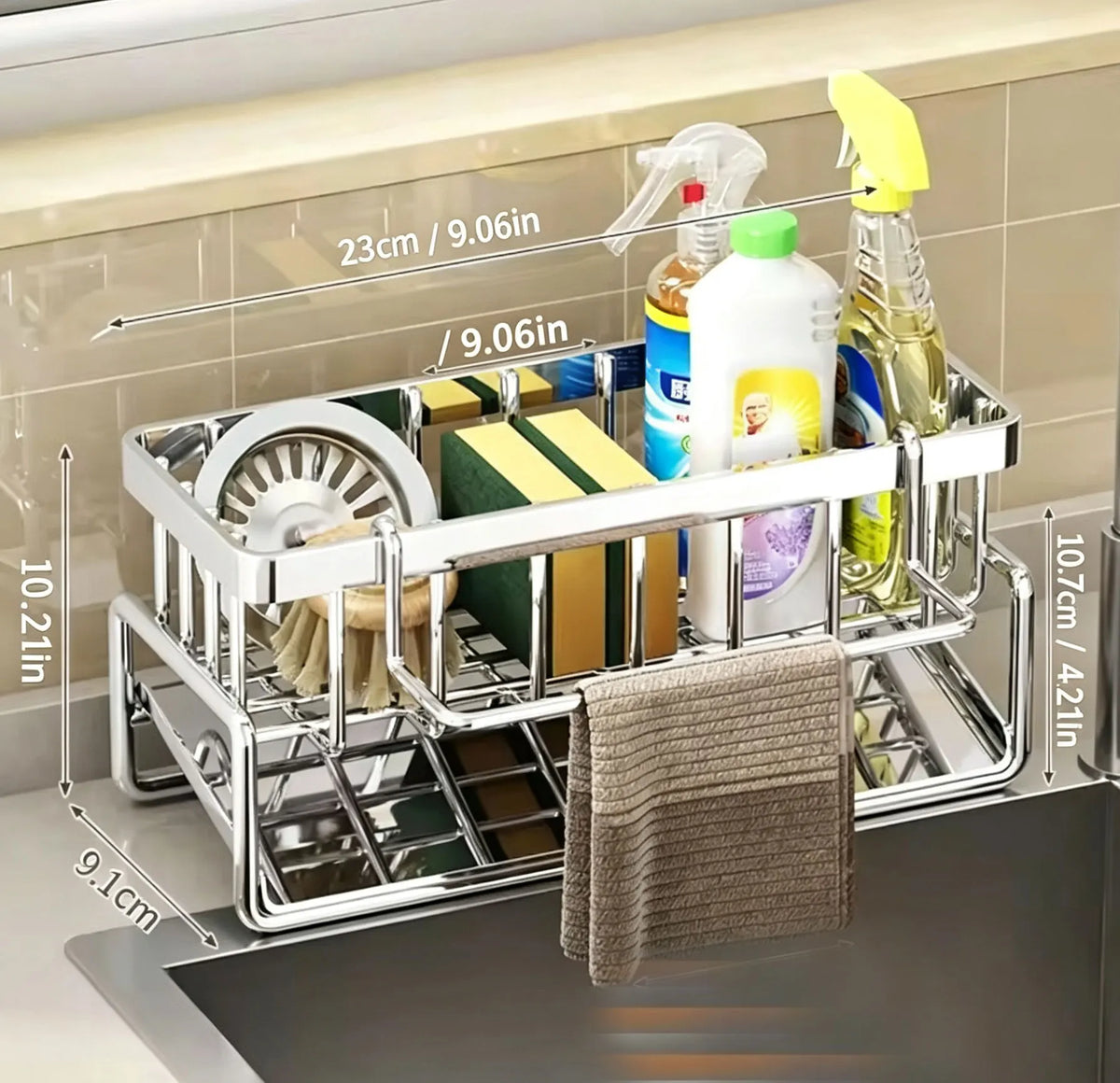 Stainless Steel Kitchen Sink Organizer With Drain Tray