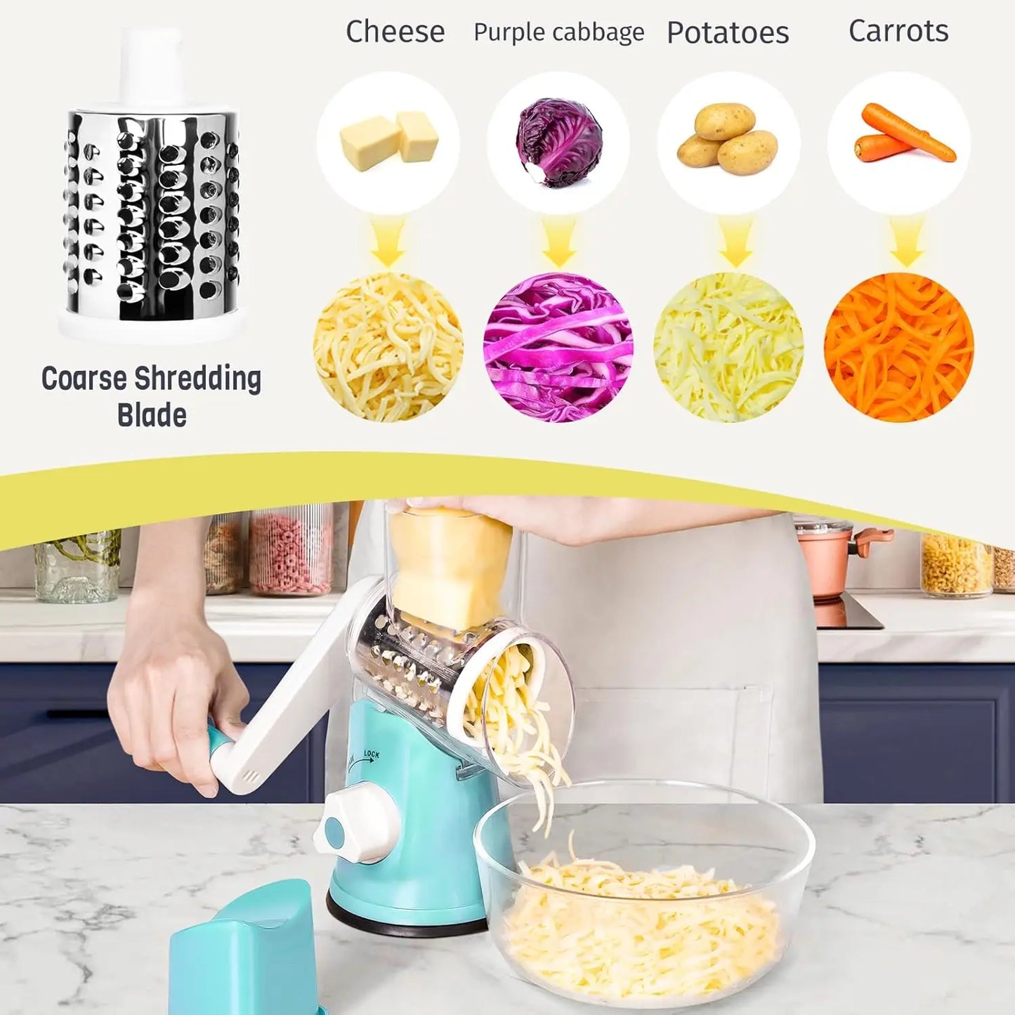 Multi Drum Hand Crank Rotary Vegetable Cutter