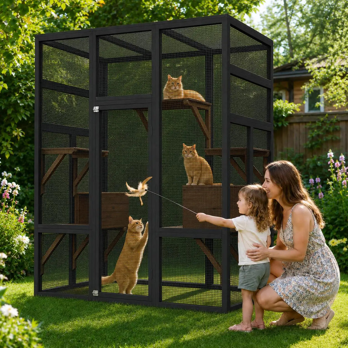 HiMISS Wooden Outdoor Cat Enclosure With Platforms