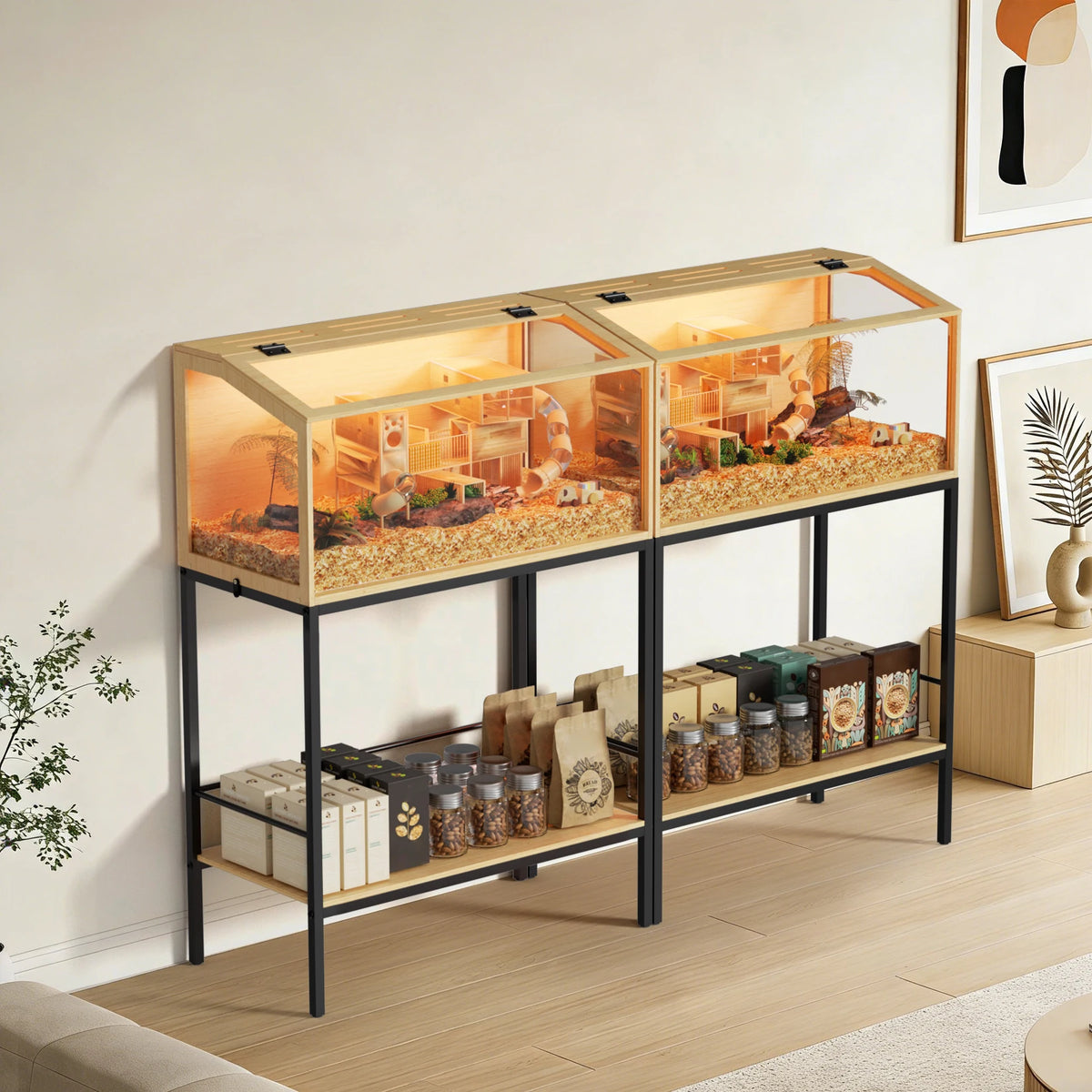 Bingopaw Wooden Hamster Cage With Glass Lid