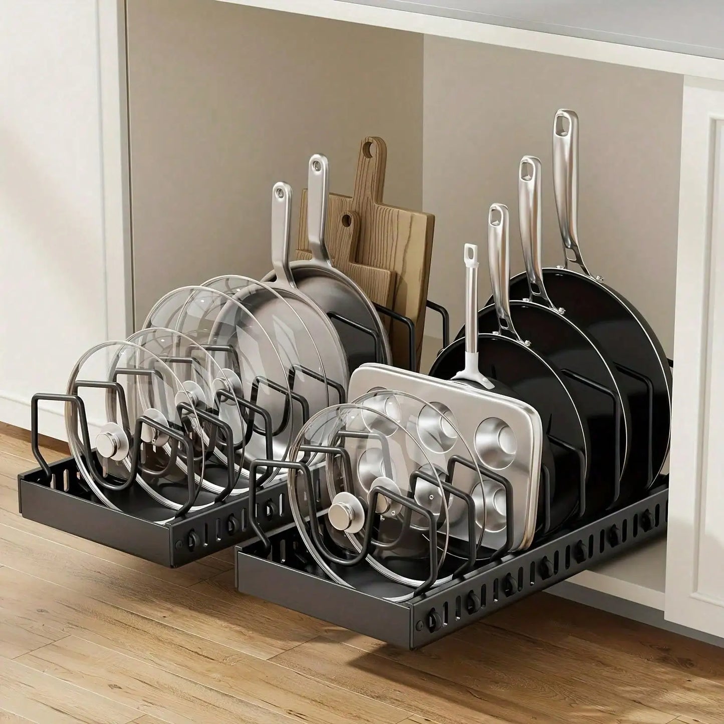 Stainless Steel Pull Out Pot Lid Organizer Rack