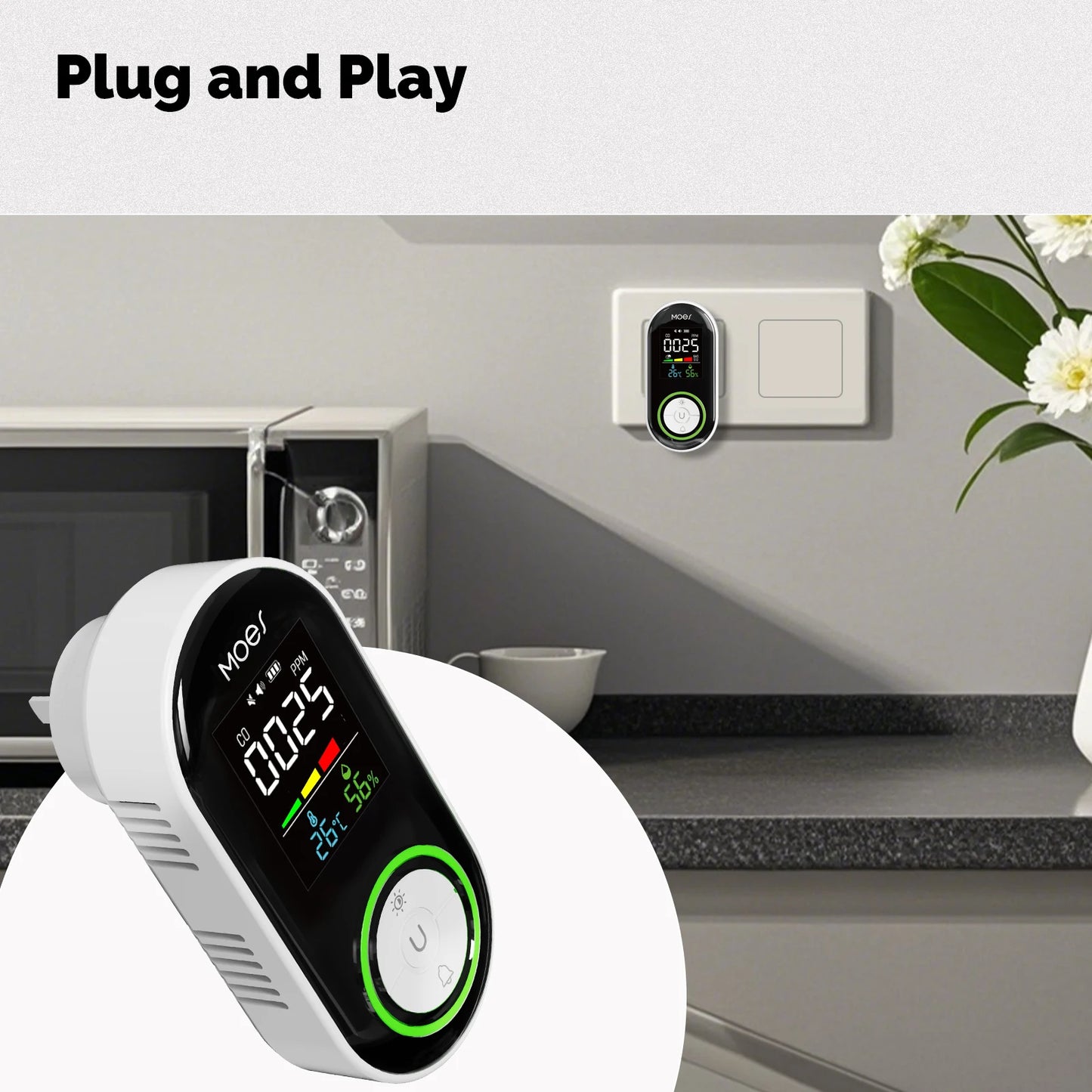 MOES CO Smoke Detector Plug-In Carbon Monoxide Sensor