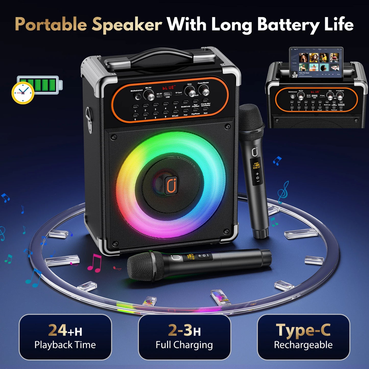 FanFun Portable Bluetooth Karaoke Speaker With Mics