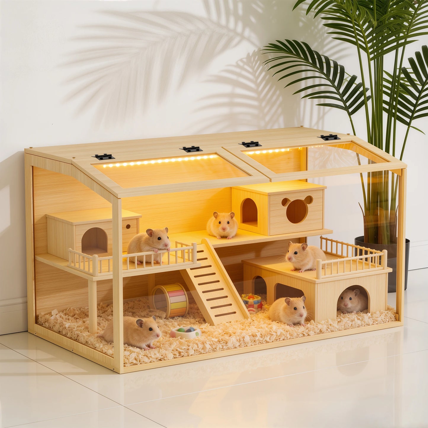 Bingopaw Wooden Hamster Cage With Glass Lid