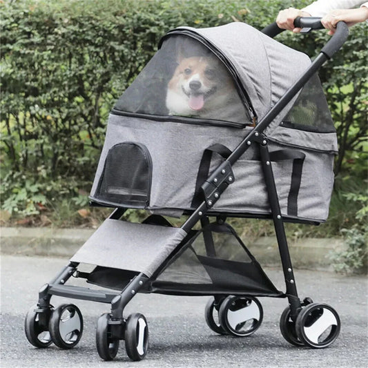 Foldable Pet Dog Stroller With Storage Basket