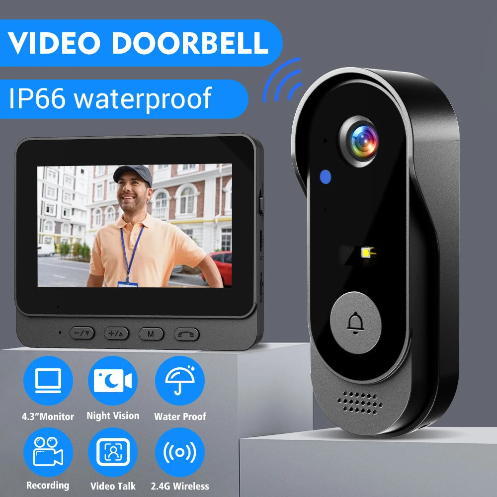 1080P Video Doorbell Waterproof Camera Two Way Audio Night Vision